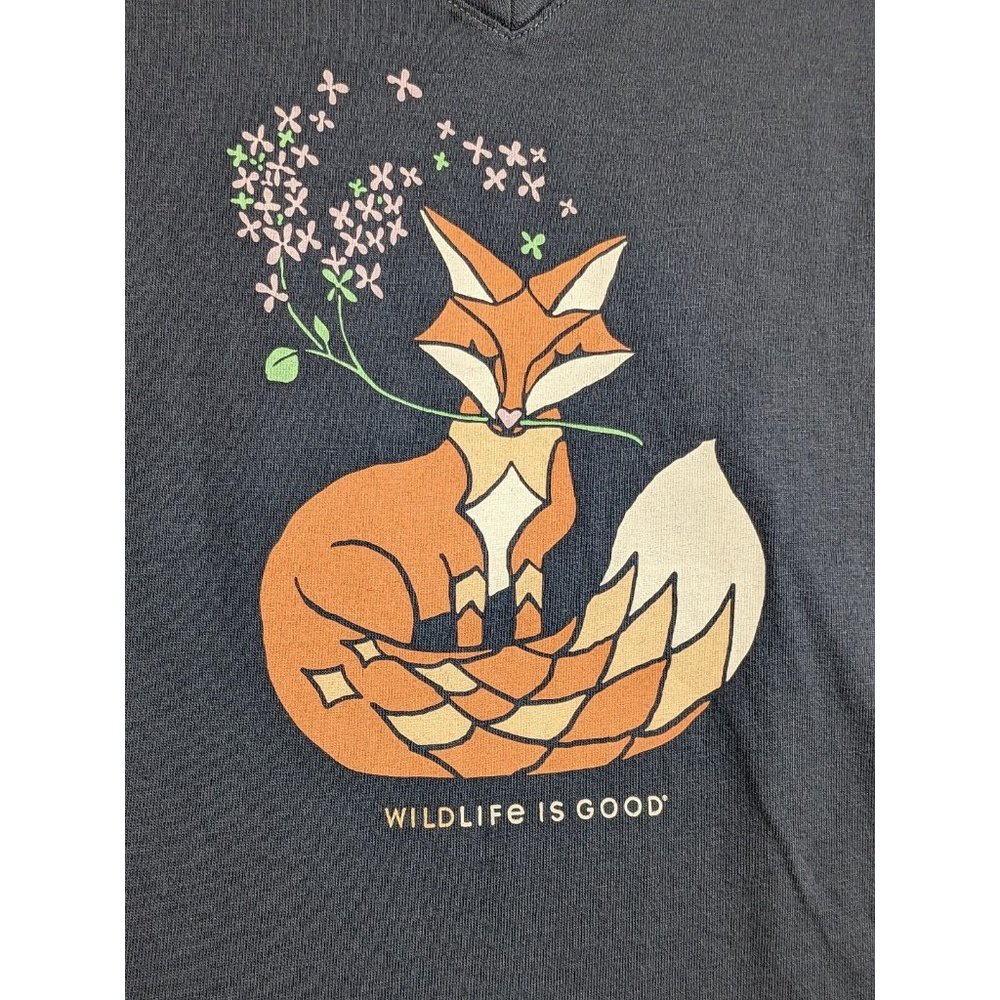 Life is Good Shirt XXL Crusher Long Sleeve T V Neck Fox Wildlife is Good Blue - Picture 9 of 13